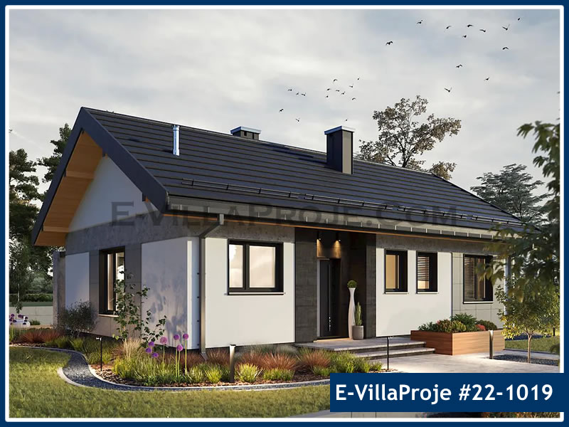 101 m² Tek Katlı 3+1 Ekonomik Çelik Konstrüksiyon Villa (Ev Villa Proje #22 - 1019) Cephe Görünümü ve Kat Planı