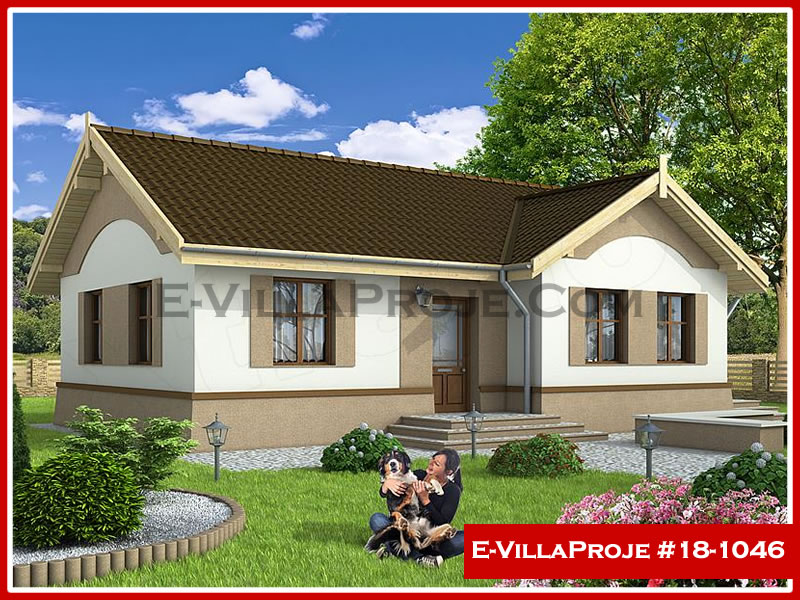 102 m² Tek Katlı 3+1 Ekonomik Çelik Konstrüksiyon Villa (Ev Villa Proje #18 - 1046) Cephe Görünümü ve Kat Planı