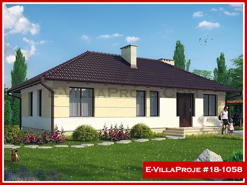 102 m² Tek Katlı 3+1 Ekonomik Çelik Konstrüksiyon Villa (Ev Villa Proje #18 - 1058) Cephe Görünümü ve Kat Planı