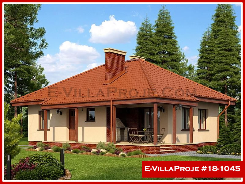 103 m² Tek Katlı 3+1 Geleneksel Çelik Konstrüksiyon Villa (Ev Villa Proje #18 - 1045) Cephe Görünümü ve Kat Planı