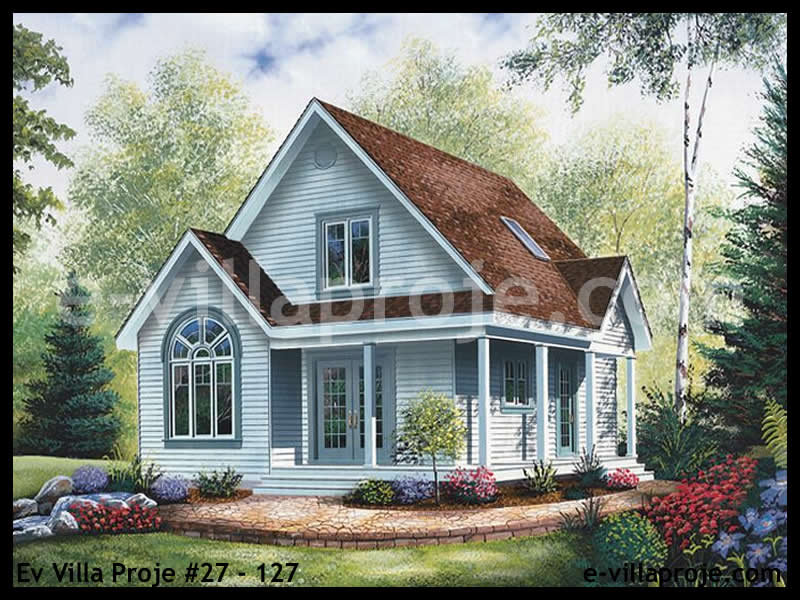 105 m² 2 Katlı (Dubleks) 3+1 Geleneksel Çelik Konstrüksiyon Villa (Ev Villa Proje #27 - 127) Cephe Görünümü ve Kat Planı