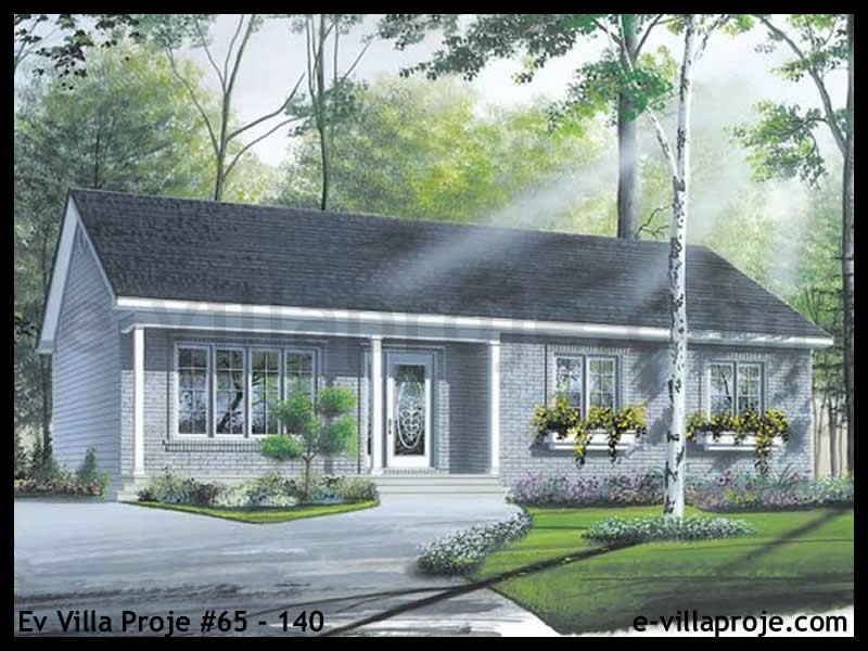 107 m² Tek Katlı 3+1 Bungalov Çelik Konstrüksiyon Villa (Ev Villa Proje #65 - 140) Cephe Görünümü ve Kat Planı