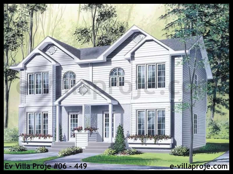 109 m² 2 Katlı (Dubleks) 3+1 Amerikan Çelik Konstrüksiyon Villa (Ev Villa Proje #06 - 449) Cephe Görünümü ve Kat Planı