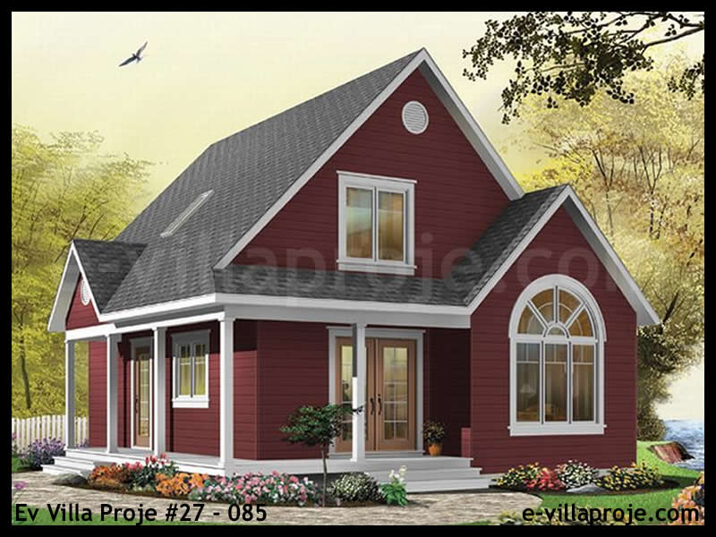 110 m² 2 Katlı (Dubleks) 3+1 Amerikan Çelik Konstrüksiyon Villa (Ev Villa Proje #27 - 085) Cephe Görünümü ve Kat Planı
