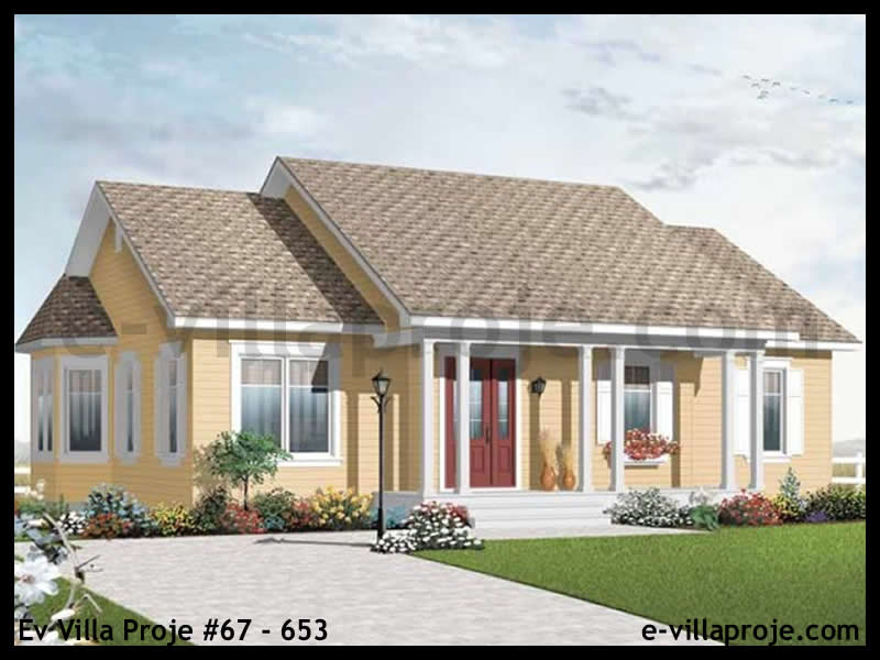 110 m² Tek Katlı 3+1 Bungalov Çelik Konstrüksiyon Villa (Ev Villa Proje #67 - 653) Cephe Görünümü ve Kat Planı