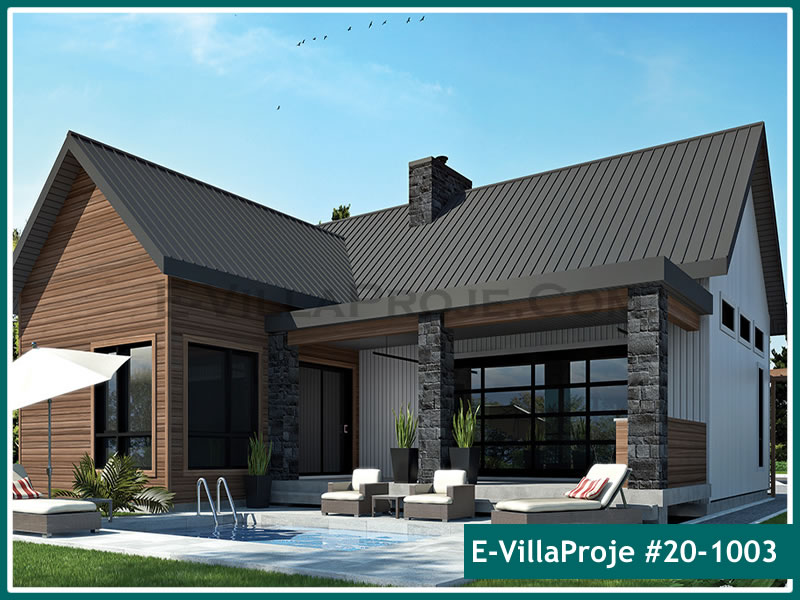 113 m² Tek Katlı 3+1 Çiftlik Çelik Konstrüksiyon Villa (Ev Villa Proje #20 - 1003) Cephe Görünümü ve Kat Planı