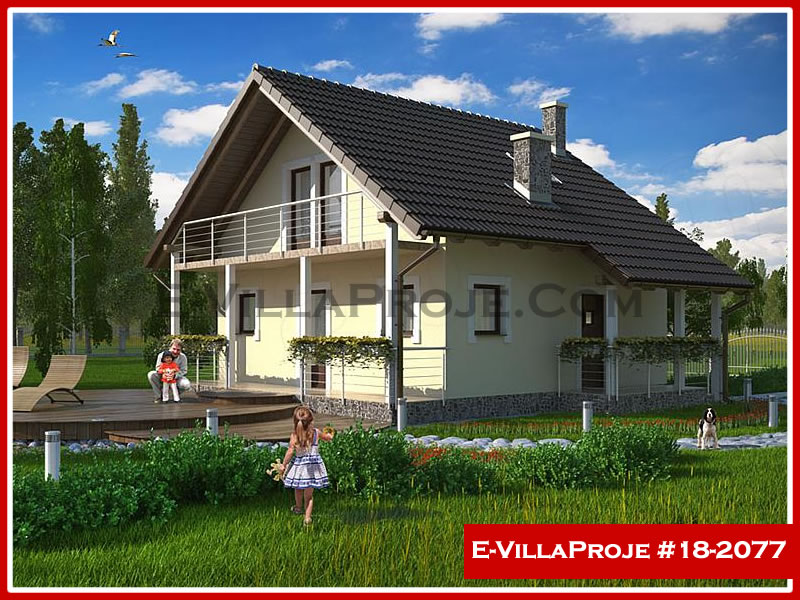 114 m² 2 Katlı (Dubleks) 3+1 Amerikan Çelik Konstrüksiyon Villa (Ev Villa Proje #18 - 2077) Cephe Görünümü ve Kat Planı
