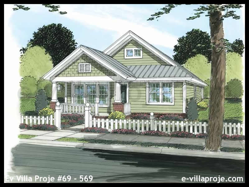 114 m² Tek Katlı 3+1 Geleneksel Çelik Konstrüksiyon Villa (Ev Villa Proje #69 - 569) Cephe Görünümü ve Kat Planı