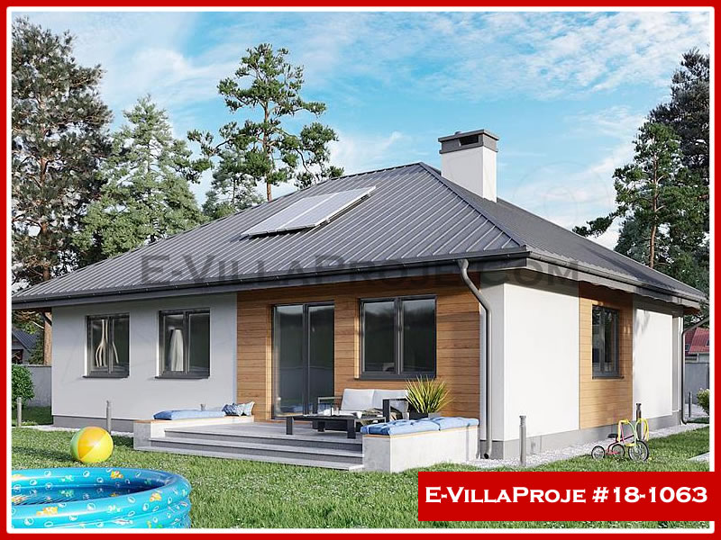 127 m² Tek Katlı 3+1 Ekonomik Çelik Konstrüksiyon Villa (Ev Villa Proje #18 - 1063) Cephe Görünümü ve Kat Planı