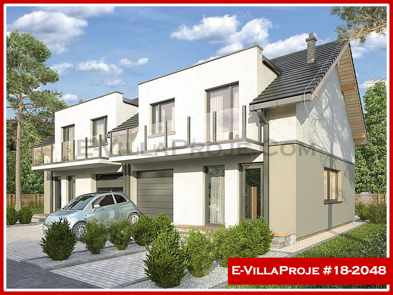 130 m² 2 Katlı (Dubleks) 3+1 İkiz Çelik Konstrüksiyon Villa (Ev Villa Proje #18 - 2048) Cephe Görünümü ve Kat Planı