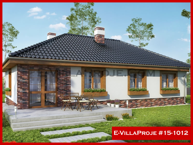 130 m² Tek Katlı 3+1 Akdeniz Çelik Konstrüksiyon Villa (Ev Villa Proje #15 - 1012) Cephe Görünümü ve Kat Planı
