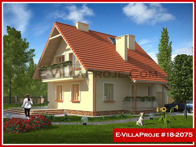 131 m² 2 Katlı (Dubleks) 3+1 Amerikan Çelik Konstrüksiyon Villa (Ev Villa Proje #18 - 2075) Cephe Görünümü ve Kat Planı