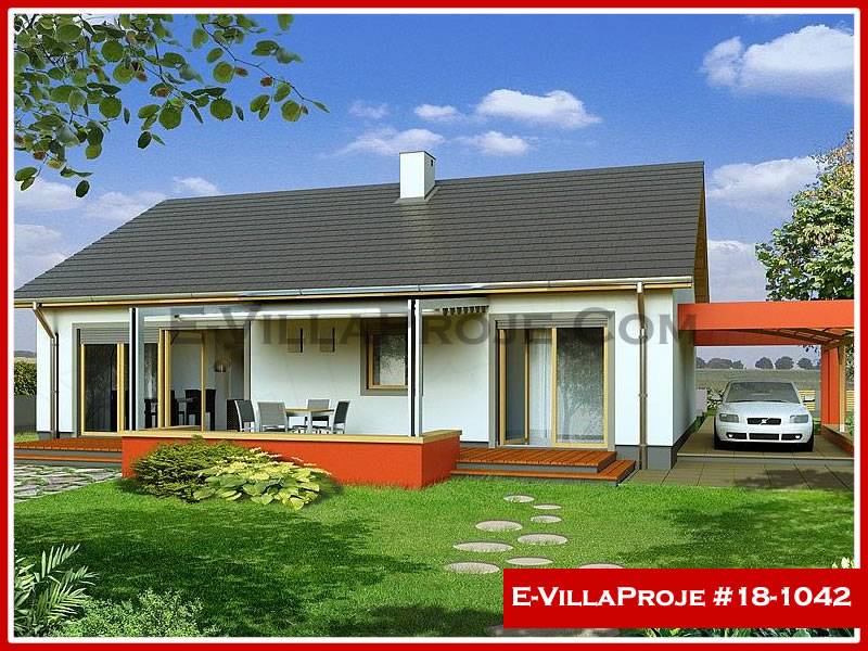 131 m² Tek Katlı 3+1 Modern Çelik Konstrüksiyon Villa (Ev Villa Proje #18 - 1042) Cephe Görünümü ve Kat Planı