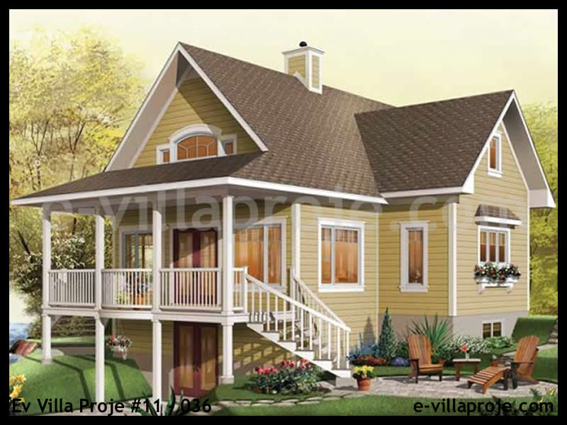 134 m² 2 Katlı (Dubleks) 3+1 Bungalov Çelik Konstrüksiyon Villa (Ev Villa Proje #11 - 036) Cephe Görünümü ve Kat Planı