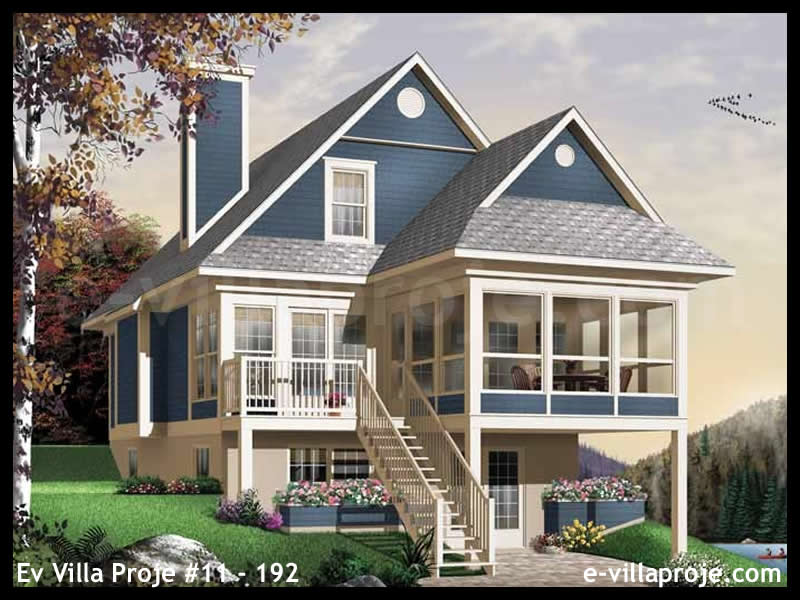 134 m² 2 Katlı (Dubleks) 3+1 Bungalov Çelik Konstrüksiyon Villa (Ev Villa Proje #11 - 192) Cephe Görünümü ve Kat Planı