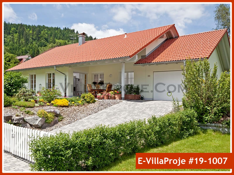 137 m² Tek Katlı 3+1 Bungalov Çelik Konstrüksiyon Villa (Ev Villa Proje #19 - 1007) Cephe Görünümü ve Kat Planı