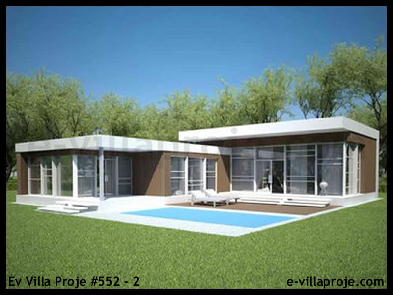 139 m² Tek Katlı 3+1 Modern Çelik Konstrüksiyon Villa (Ev Villa Proje #552 - 2) Cephe Görünümü ve Kat Planı