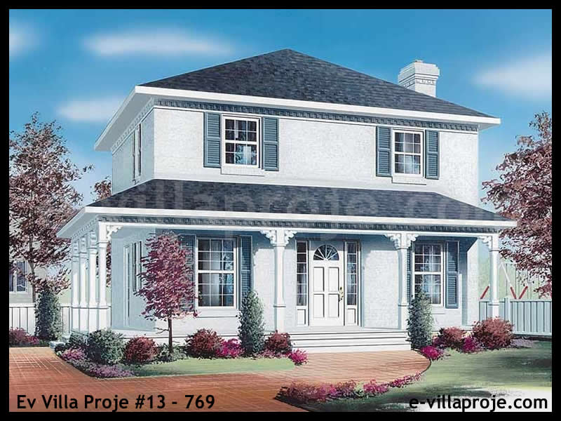 142 m² 2 Katlı (Dubleks) 4+1 Amerikan Çelik Konstrüksiyon Villa (Ev Villa Proje #13 - 769) Cephe Görünümü ve Kat Planı