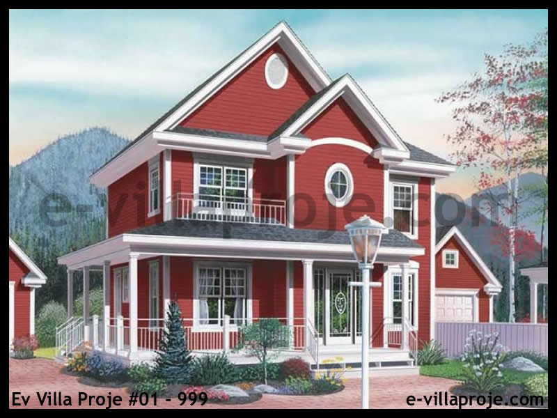 145 m² 2 Katlı (Dubleks) 4+1 Amerikan Çelik Konstrüksiyon Villa (Ev Villa Proje #01 - 999) Cephe Görünümü ve Kat Planı