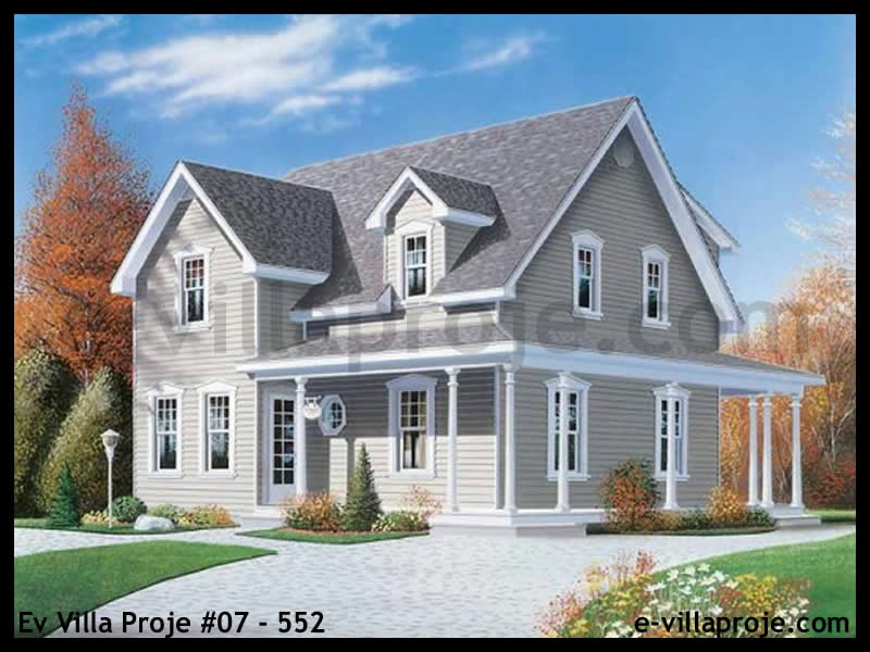 147 m² 2 Katlı (Dubleks) 4+1 Çiftlik Çelik Konstrüksiyon Villa (Ev Villa Proje #07 - 552) Cephe Görünümü ve Kat Planı