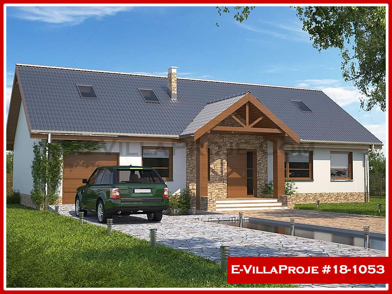 147 m² Tek Katlı 4+1 Amerikan Çelik Konstrüksiyon Villa (Ev Villa Proje #18 - 1053) Cephe Görünümü ve Kat Planı