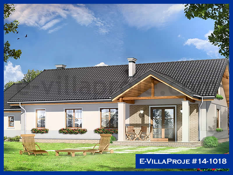 148 m² Tek Katlı 4+1 Şömineli Çelik Konstrüksiyon Villa (Ev Villa Proje #14 - 1018) Cephe Görünümü ve Kat Planı