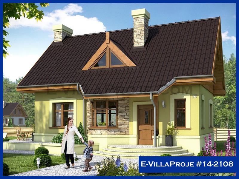 149 m² 2 Katlı (Dubleks) 4+1 Amerikan Çelik Konstrüksiyon Villa (Ev Villa Proje #14 - 2108) Cephe Görünümü ve Kat Planı