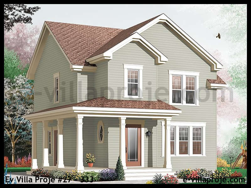 150 m² 2 Katlı (Dubleks) 4+1 Amerikan Çelik Konstrüksiyon Villa (Ev Villa Proje #27 - 308) Cephe Görünümü ve Kat Planı