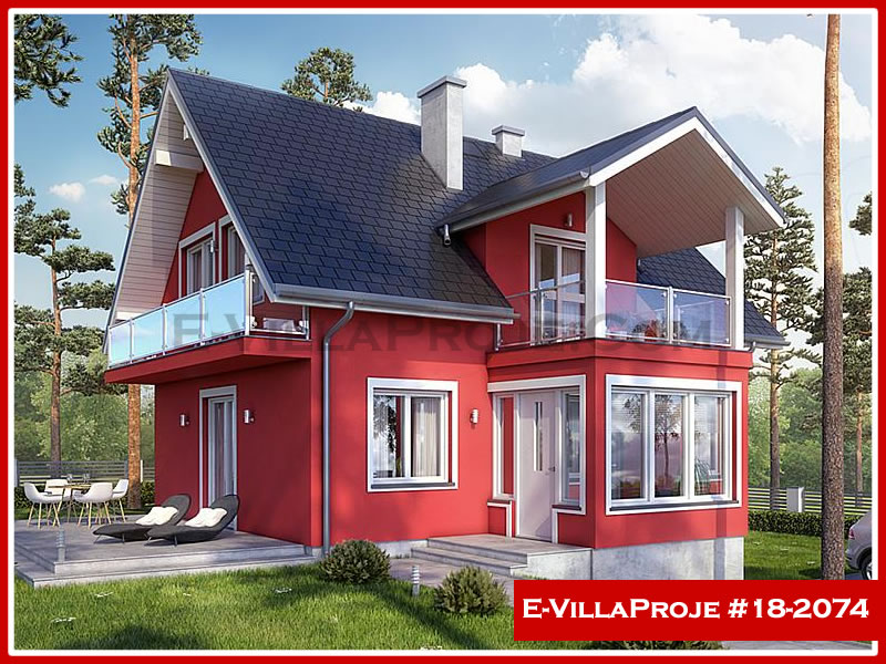 152 m² 2 Katlı (Dubleks) 4+1 Özel Tasarım  Proje Çelik Konstrüksiyon Villa (Ev Villa Proje #18 - 2074) Cephe Görünümü ve Kat Planı