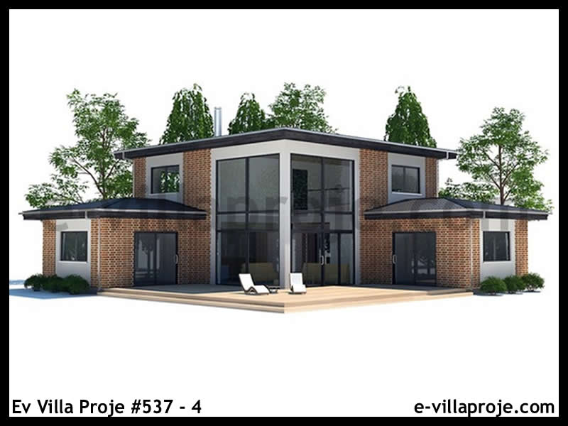 160 m² 2 Katlı (Dubleks) 4+1 Modern Çelik Konstrüksiyon Villa (Ev Villa Proje #537 - 4) Cephe Görünümü ve Kat Planı