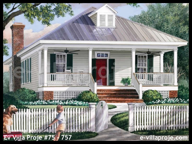160 m² Tek Katlı 4+1 Bungalov Çelik Konstrüksiyon Villa (Ev Villa Proje #75 - 757) Cephe Görünümü ve Kat Planı