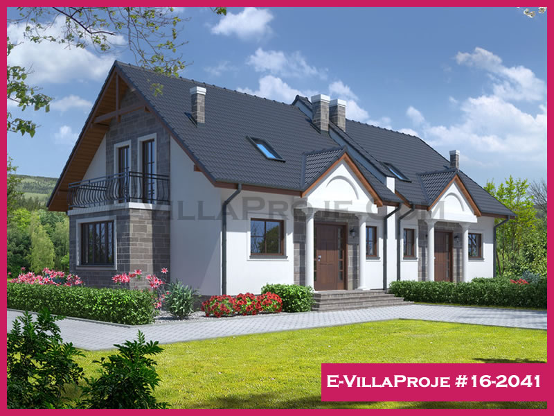 163 m² 2 Katlı (Dubleks) 4+1 İkiz Çelik Konstrüksiyon Villa (Ev Villa Proje #16 - 2041) Cephe Görünümü ve Kat Planı