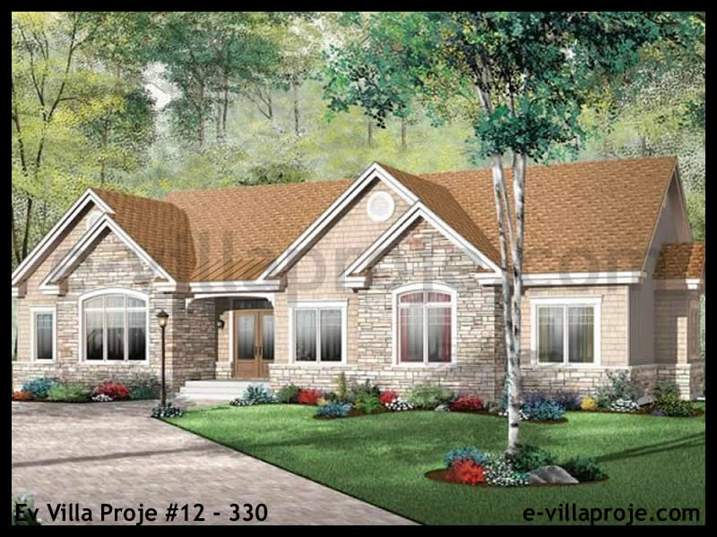 170 m² Tek Katlı 4+1 Bungalov Çelik Konstrüksiyon Villa (Ev Villa Proje #12 - 330) Cephe Görünümü ve Kat Planı