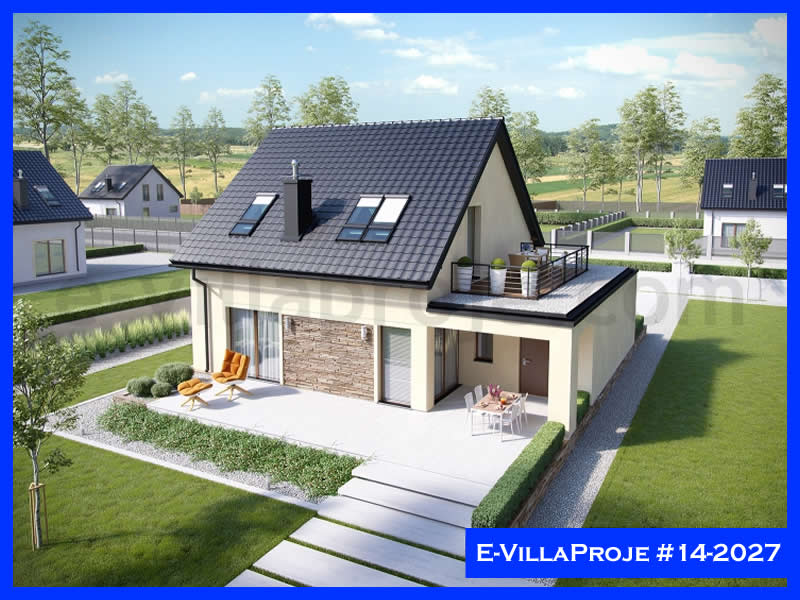 177 m² 2 Katlı (Dubleks) 4+1 Özel Tasarım  Proje Çelik Konstrüksiyon Villa (Ev Villa Proje #14 - 2027) Cephe Görünümü ve Kat Planı