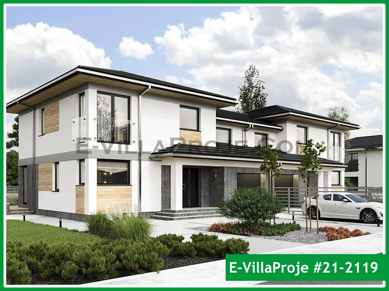 183 m² 2 Katlı (Dubleks) 5+1 İkiz Çelik Konstrüksiyon Villa (Ev Villa Proje #21 - 2119) Cephe Görünümü ve Kat Planı