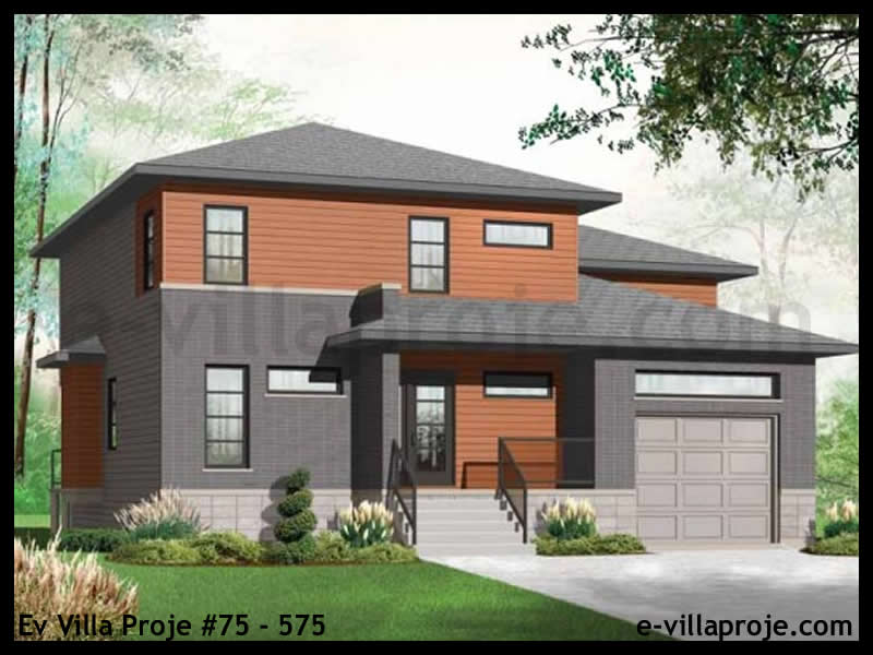 189 m² 2 Katlı (Dubleks) 5+1 Modern Çelik Konstrüksiyon Villa (Ev Villa Proje #75 - 575) Cephe Görünümü ve Kat Planı