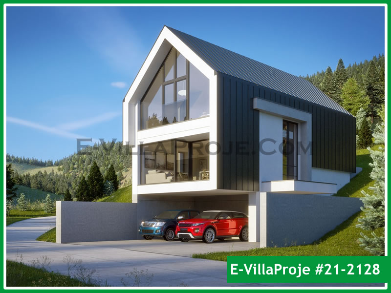 191 m² 2 Katlı (Dubleks) 5+1 Bungalov Çelik Konstrüksiyon Villa (Ev Villa Proje #21 - 2128) Cephe Görünümü ve Kat Planı