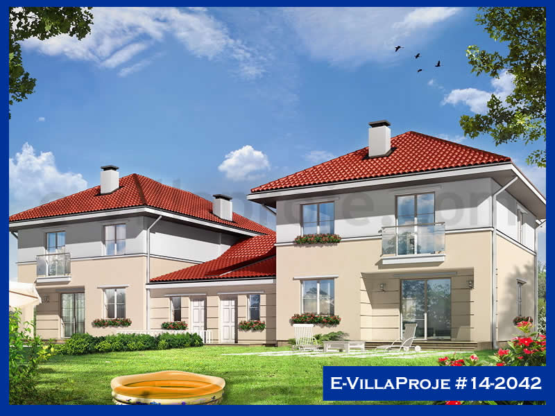 194 m² 2 Katlı (Dubleks) 5+1 İkiz Çelik Konstrüksiyon Villa (Ev Villa Proje #14 - 2042) Cephe Görünümü ve Kat Planı