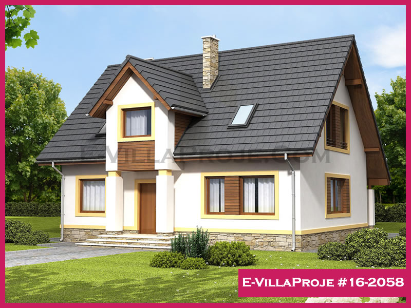 196 m² 2 Katlı (Dubleks) 5+1 Amerikan Çelik Konstrüksiyon Villa (Ev Villa Proje #16 - 2058) Cephe Görünümü ve Kat Planı
