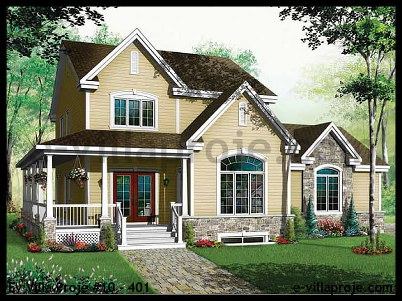 203 m² 2 Katlı (Dubleks) 5+1 Bungalov Çelik Konstrüksiyon Villa (E-Villa Proje #10- 401) Cephe Görünümü ve Kat Planı