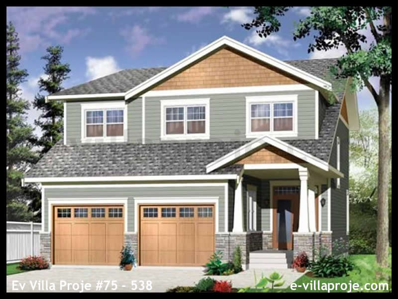 205 m² 2 Katlı (Dubleks) 5+1 Amerikan Çelik Konstrüksiyon Villa (Ev Villa Proje #75 - 538) Cephe Görünümü ve Kat Planı