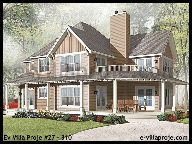 210 m² 2 Katlı (Dubleks) 5+1 Amerikan Çelik Konstrüksiyon Villa (Ev Villa Proje #27 - 310) Cephe Görünümü ve Kat Planı