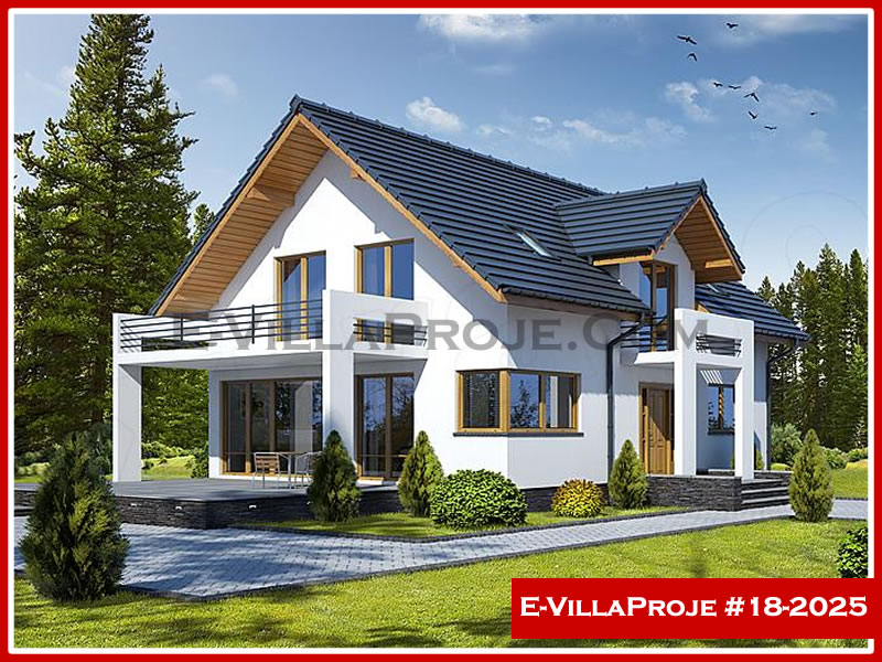 219 m² 2 Katlı (Dubleks) 5+1 Amerikan Çelik Konstrüksiyon Villa (Ev Villa Proje #18 - 2025) Cephe Görünümü ve Kat Planı