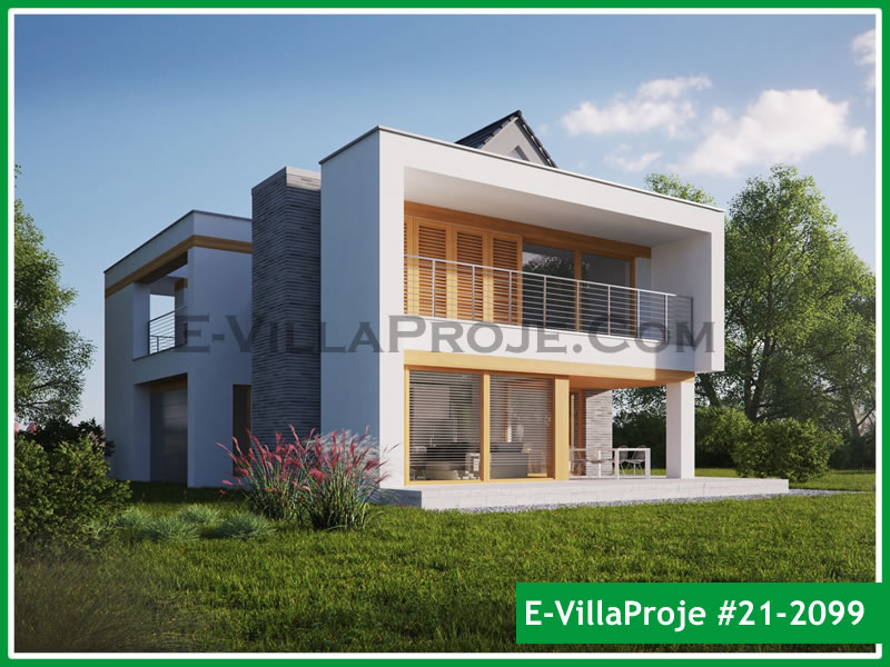 219 m² 2 Katlı (Dubleks) 5+1 Modern Çelik Konstrüksiyon Villa (Ev Villa Proje #21 - 2099) Cephe Görünümü ve Kat Planı