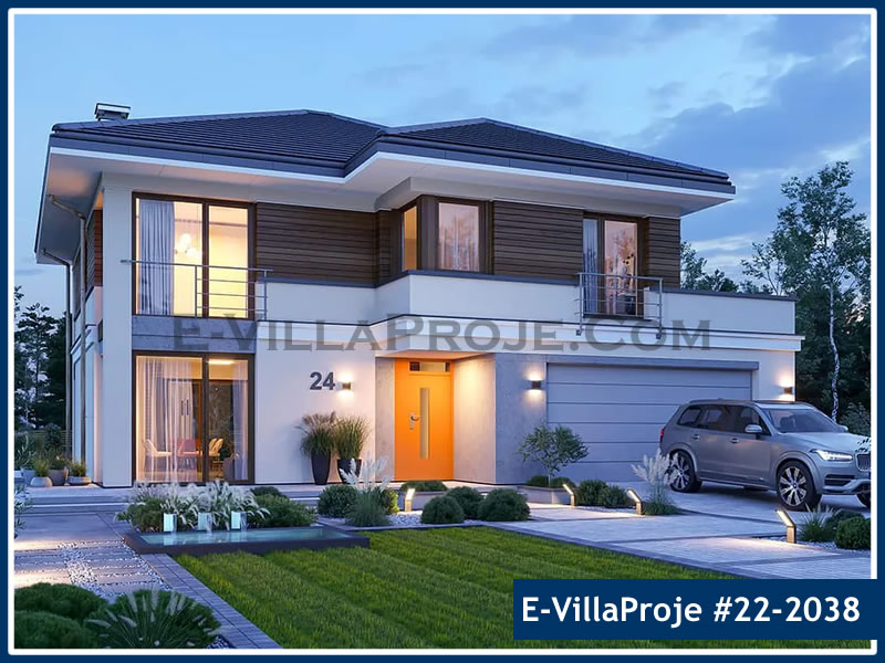 222 m² 2 Katlı (Dubleks) 5+1 Ekonomik Çelik Konstrüksiyon Villa (Ev Villa Proje #22 - 2038) Cephe Görünümü ve Kat Planı