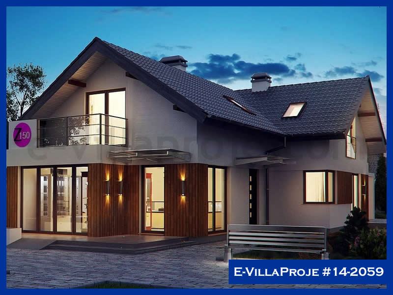 223 m² 2 Katlı (Dubleks) 5+1 Ahşap Çelik Konstrüksiyon Villa (Ev Villa Proje #14 - 2059) Cephe Görünümü ve Kat Planı