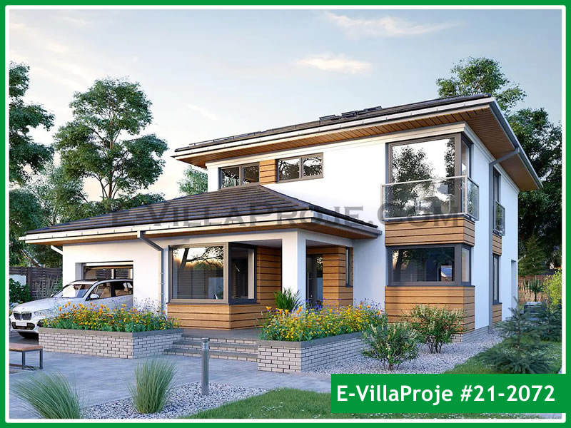 223 m² 2 Katlı (Dubleks) 5+1 Geleneksel Çelik Konstrüksiyon Villa (Ev Villa Proje #21 - 2072) Cephe Görünümü ve Kat Planı