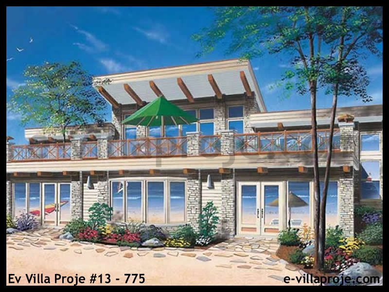 228 m² 2 Katlı (Dubleks) 5+1 Amerikan Çelik Konstrüksiyon Villa (Ev Villa Proje #13 - 775) Cephe Görünümü ve Kat Planı