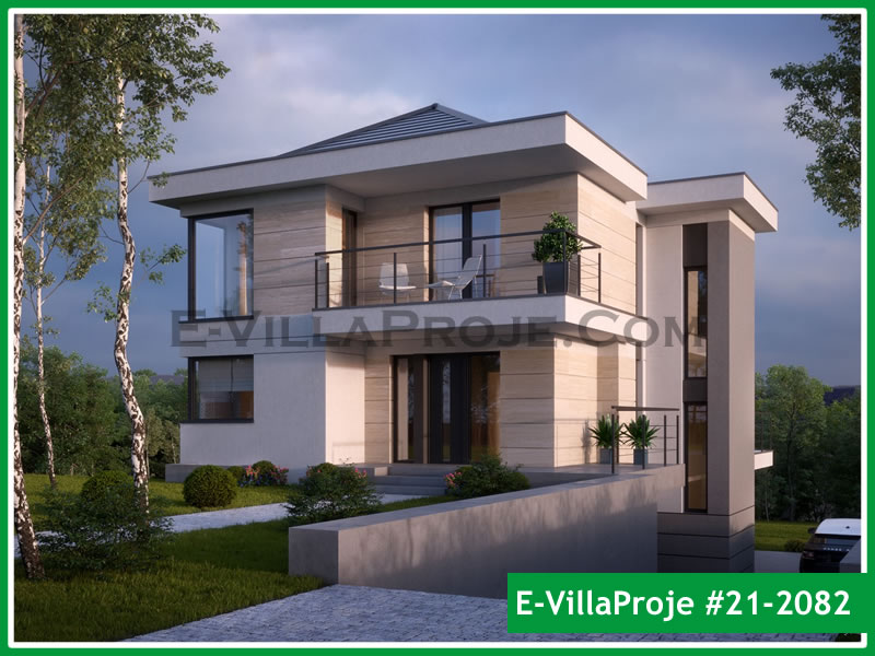 234 m² 2 Katlı (Dubleks) 5+1 Modern Çelik Konstrüksiyon Villa (Ev Villa Proje #21 - 2082) Cephe Görünümü ve Kat Planı