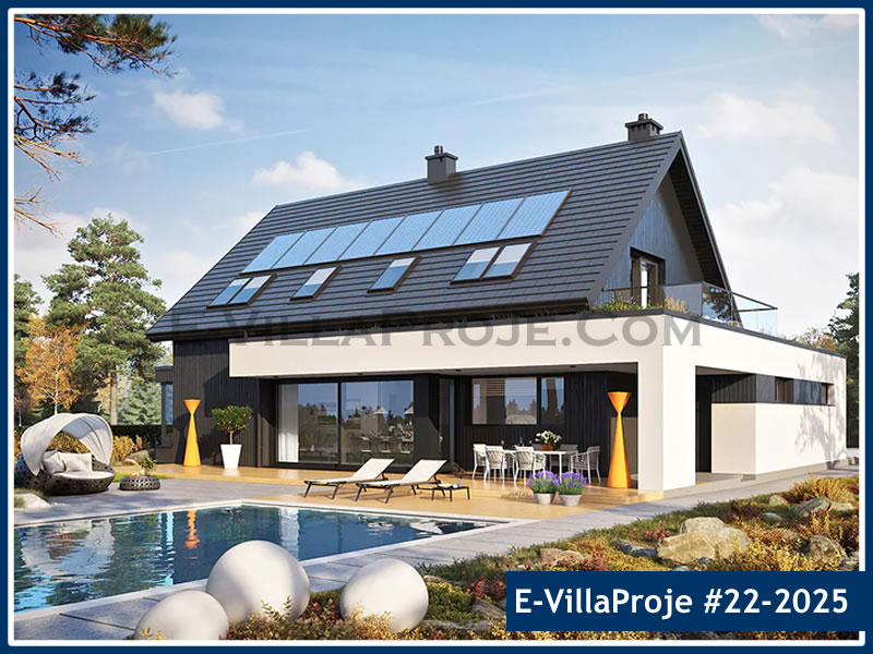 251 m² 2 Katlı (Dubleks) 5+1 Amerikan Çelik Konstrüksiyon Villa (Ev Villa Proje #22 - 2025) Cephe Görünümü ve Kat Planı
